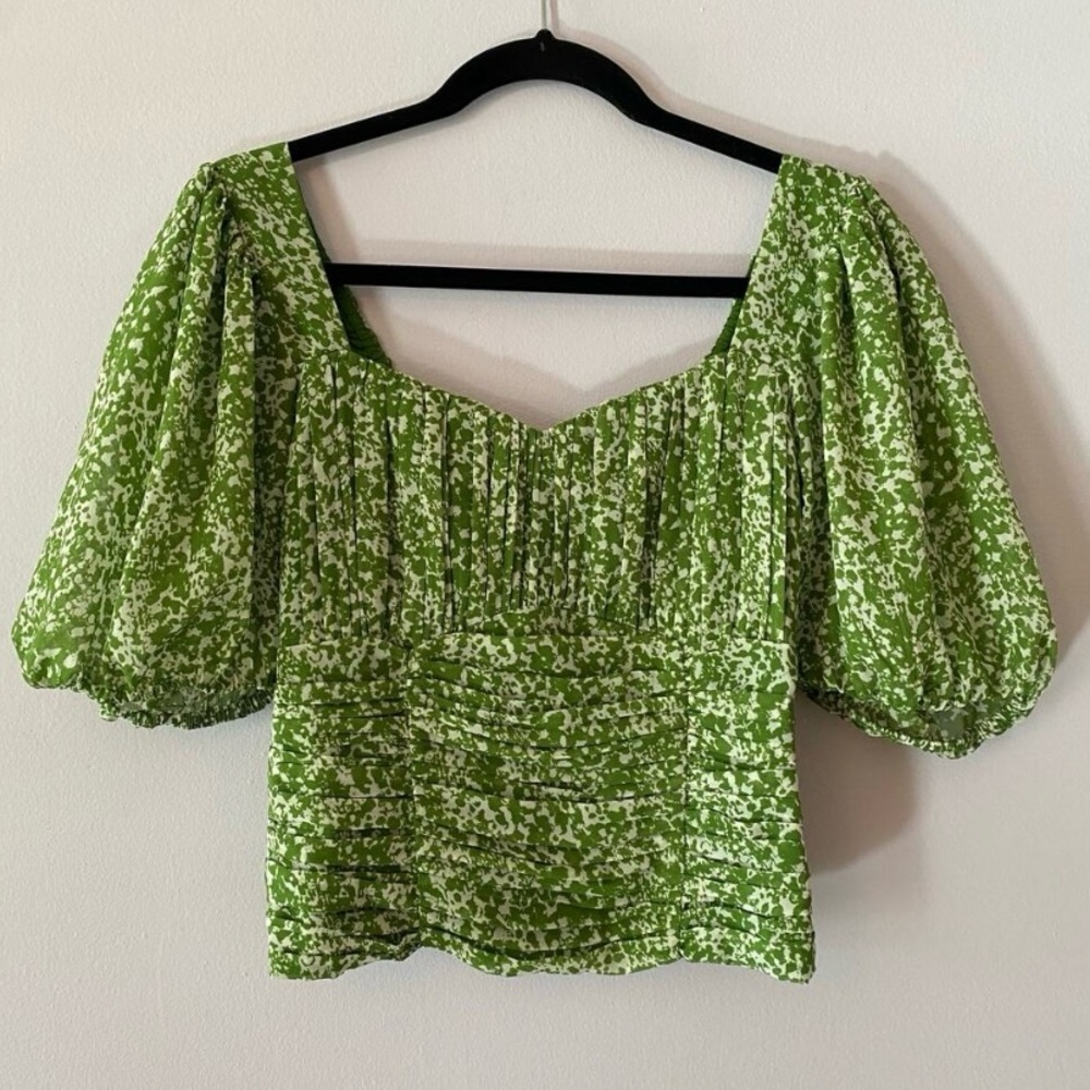 Abercrombie & Fitch Women's Green Puff Sleeve Bustier Blouse Top